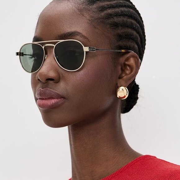 Saint Laurent SL708 003 Sunglasses Gold Aviator Frame, Green Lenses - Picture 2 of 11